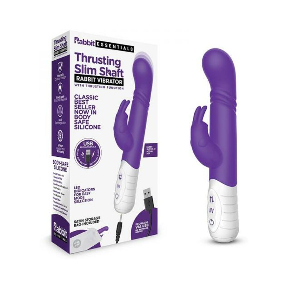 Rabbit Essentials Thrusting Slim Shaft Rabbit Vibrator Purple