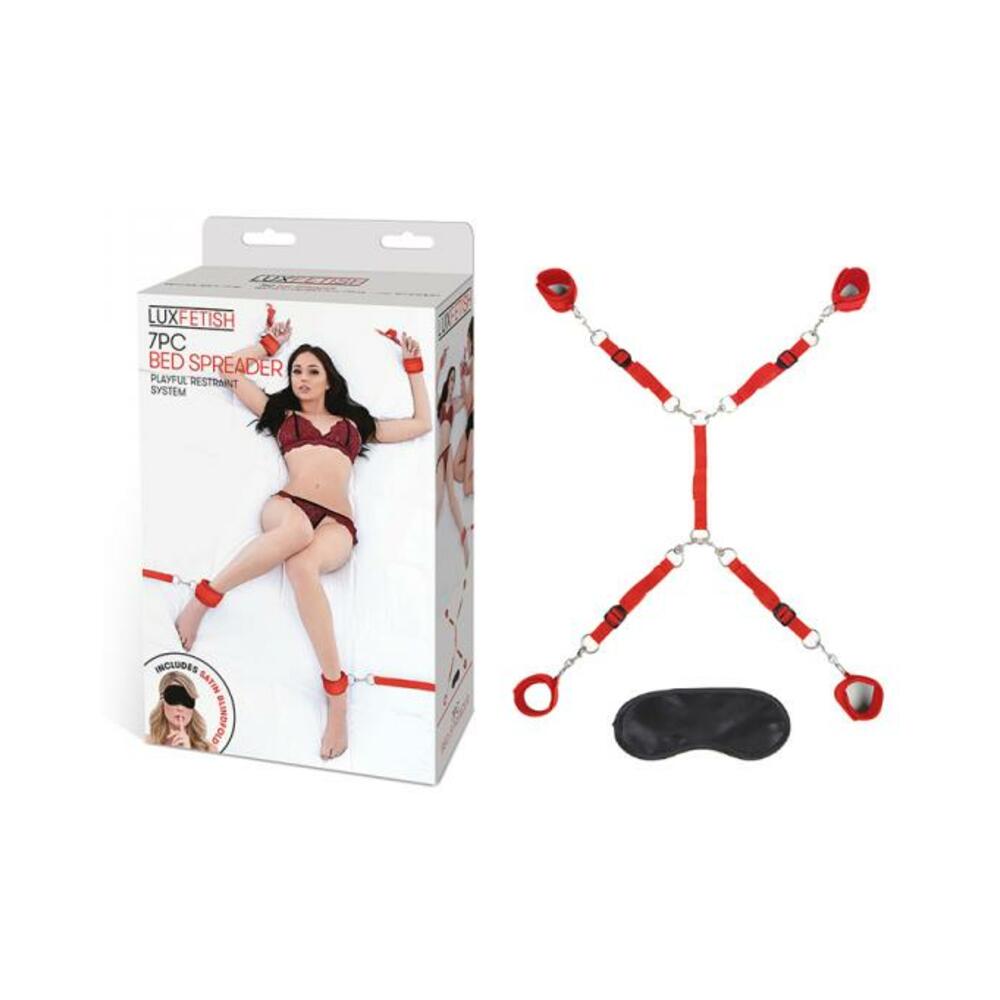 Lux Fetish Bed Spreader 7-piece Restraint Set Red