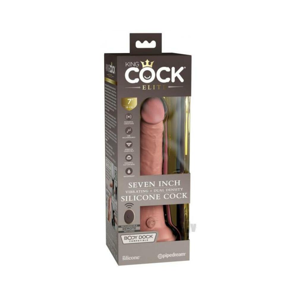 King Cock Elite Vibrating Silicone Dual-density Cock With Remote 7 In. Light