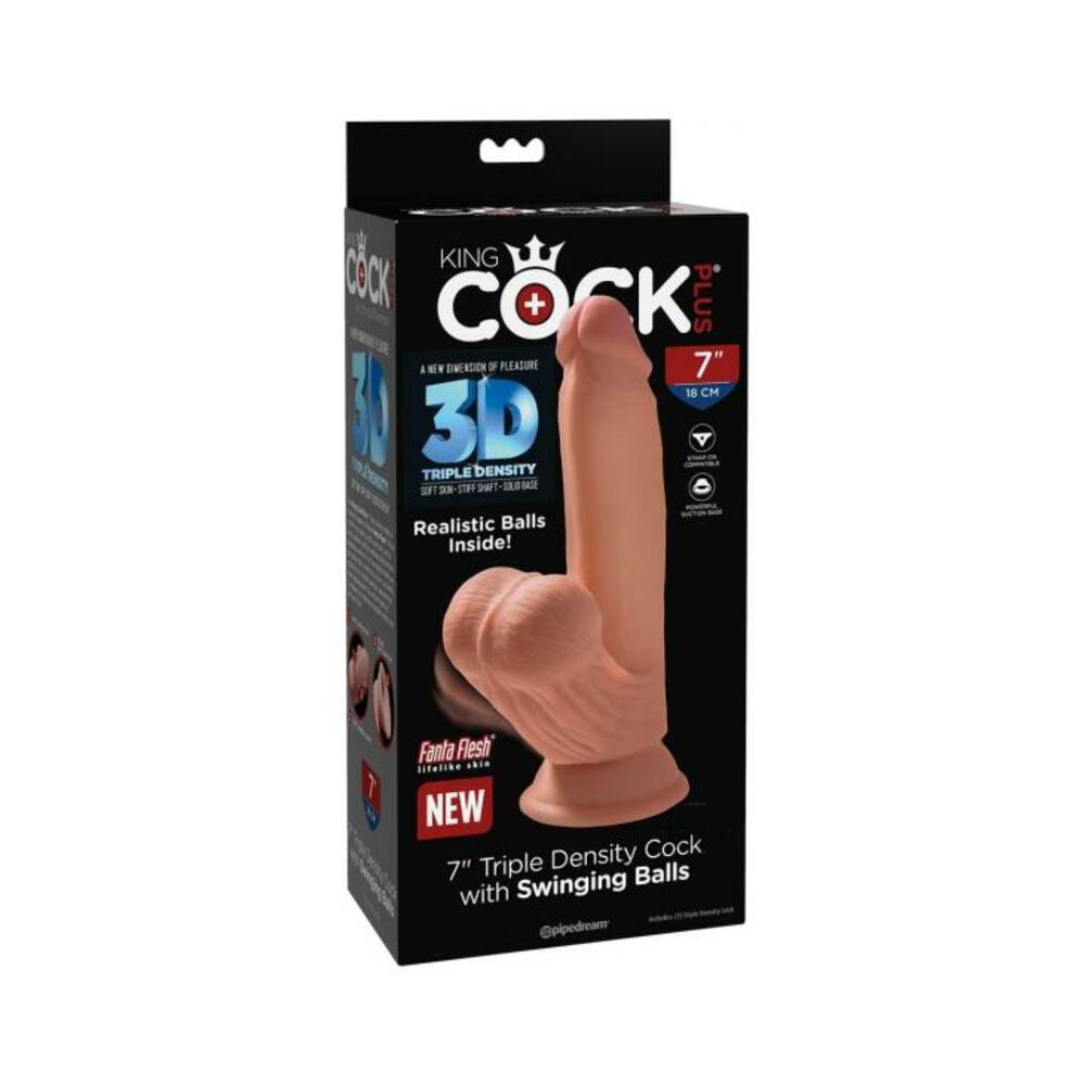 King Cock Plus 7 In. Triple Density Cock With Swinging Balls Tan