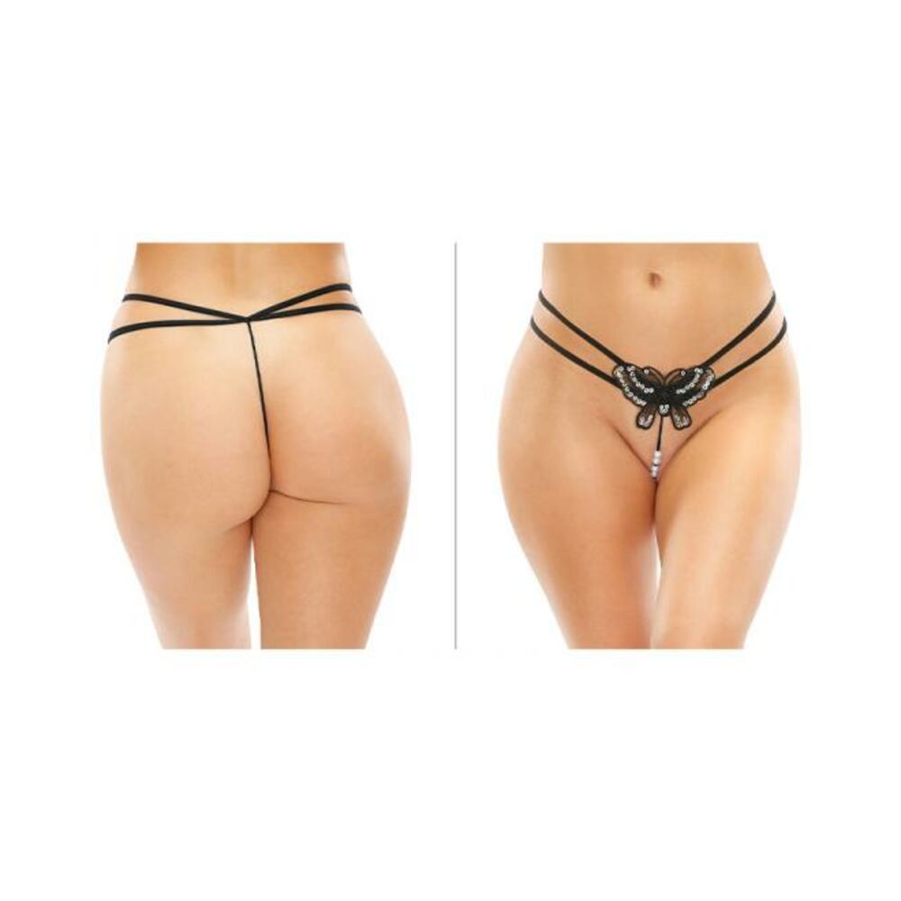 Zinnia Sequin Butterfly Strappy Pearl G-string Black L/xl