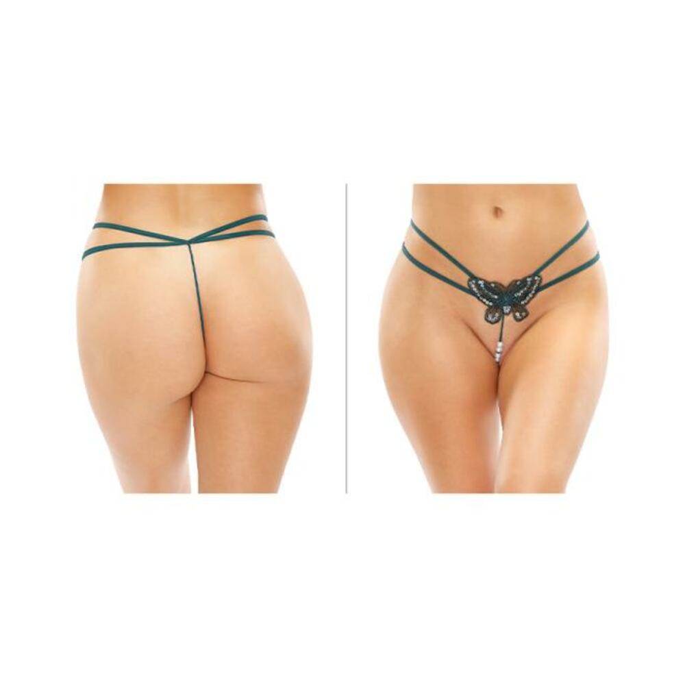 Zinnia Sequin Butterfly Strappy Pearl G-string Green L/xl