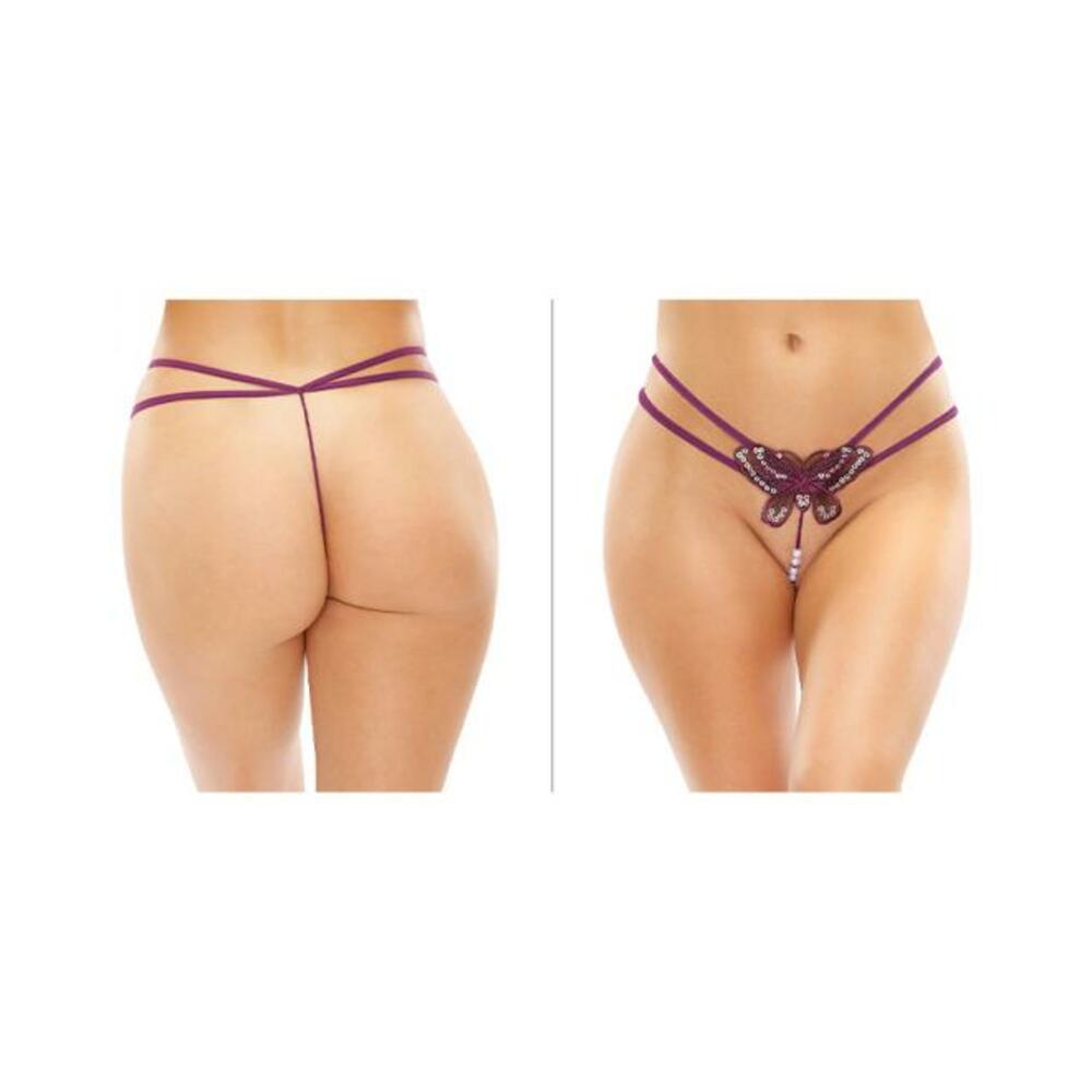 Zinnia Sequin Butterfly Strappy Pearl G-string Purple L/xl