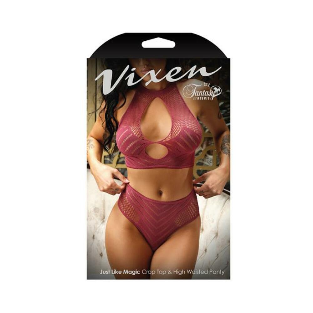 Vixen Just Like Magic 2-piece Net Crop Top & High-waisted Panty Cranberry O/s