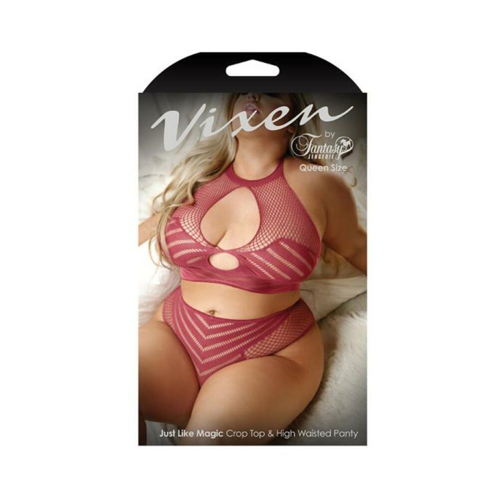 Vixen Just Like Magic 2-piece Net Crop Top & High-waisted Panty Cranberry Queen