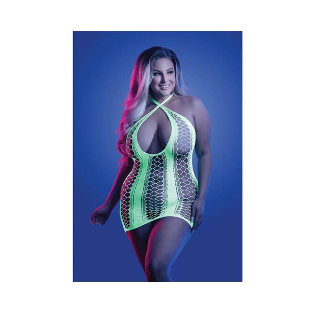 Glow Synthesize Uv Reactive Seamless Halter Dress - Neon Green Qn