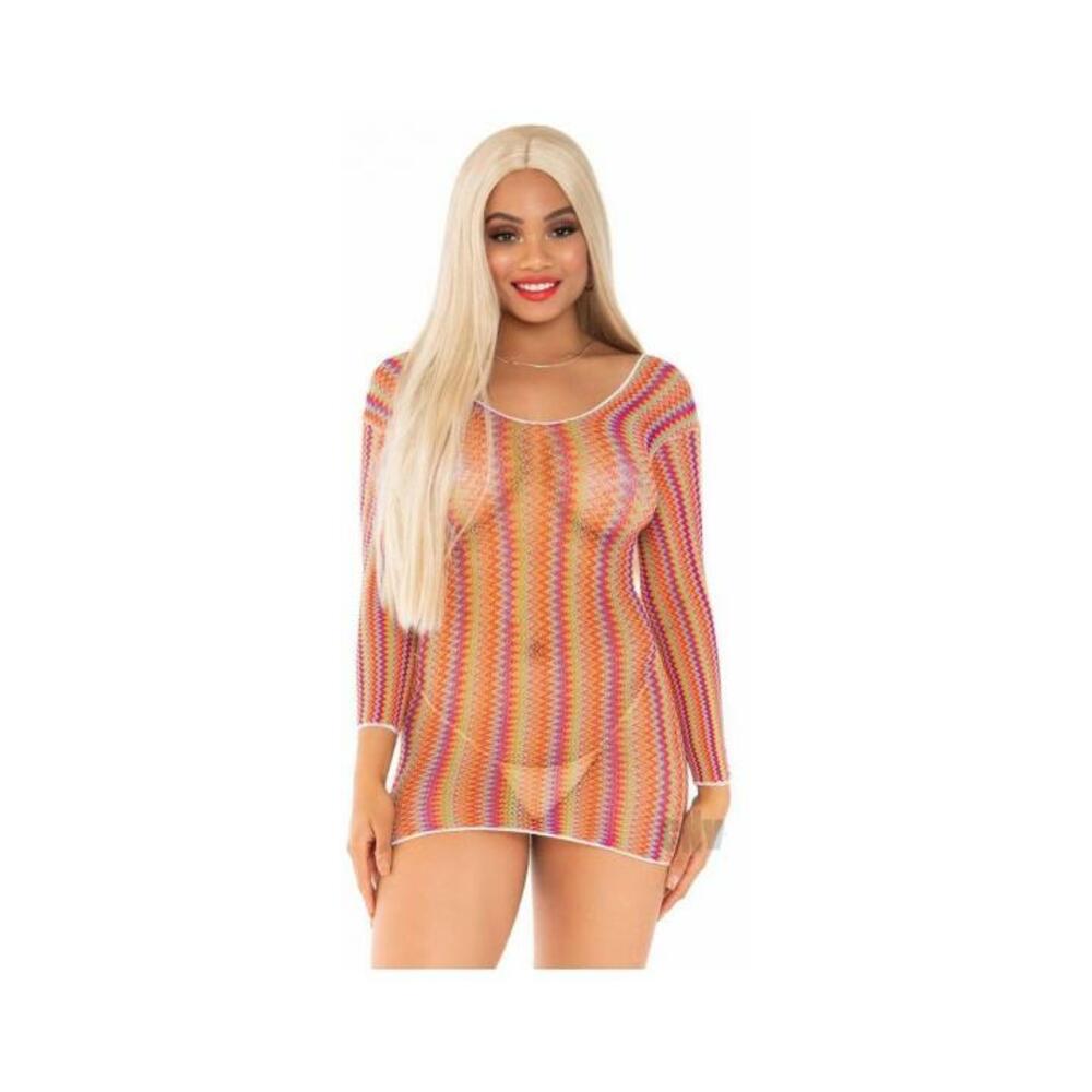 Zig Zag Rainbow Net Sleeve Mini Dress Os