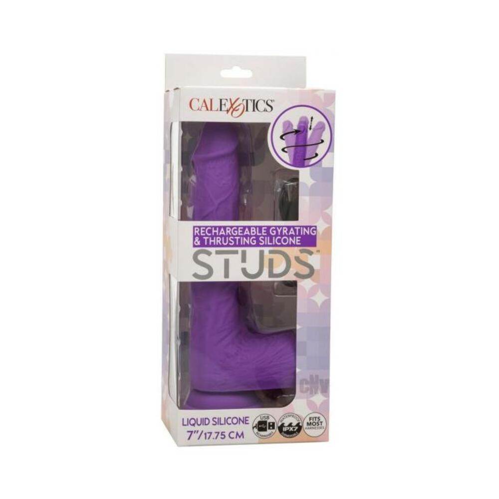 Silicone Studs Rechargeable Gyrating & Thrusting Vibrator - Purple