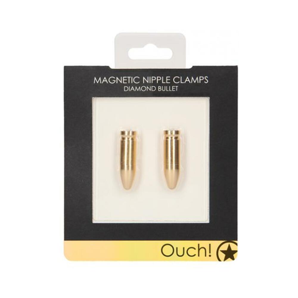 Ouch Magnetic Nipple Clamps - Diamond Bullet - Gold