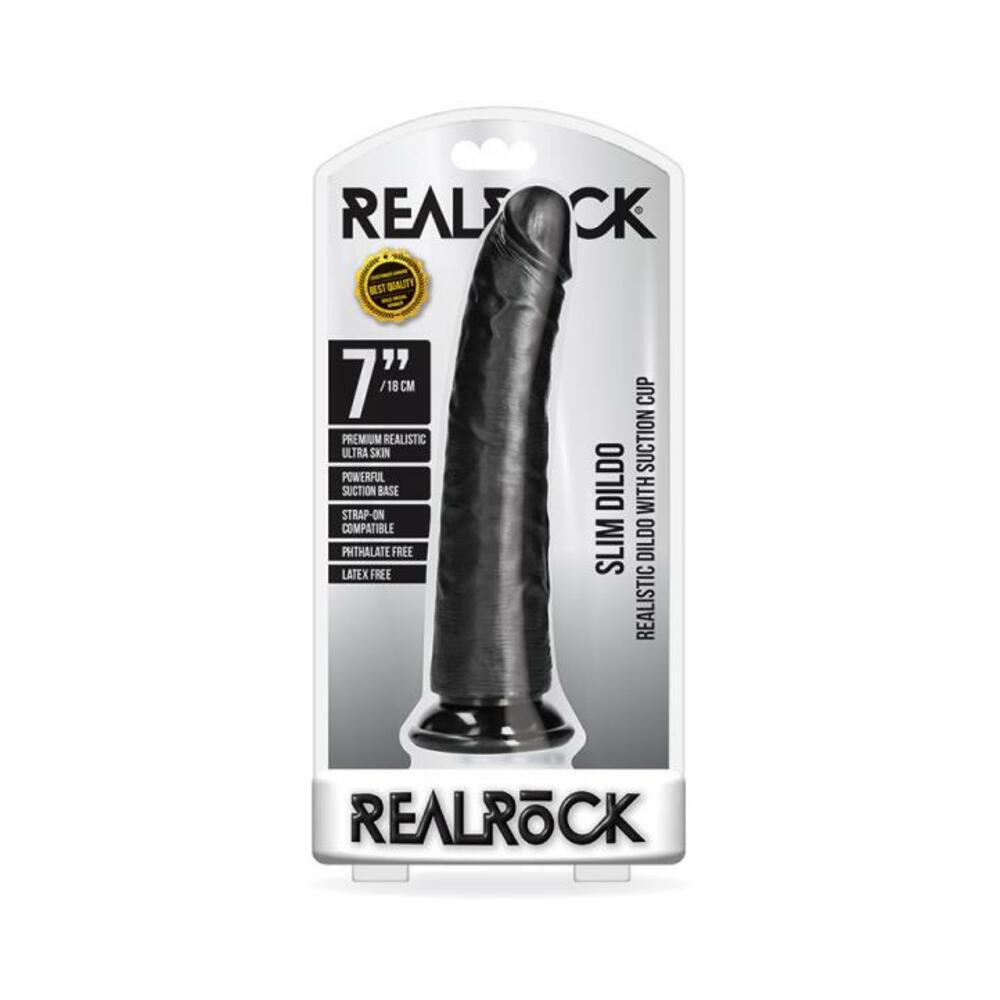 Realrock Slim Realistic Dildo With Suction Cup 7 In. Chocolate