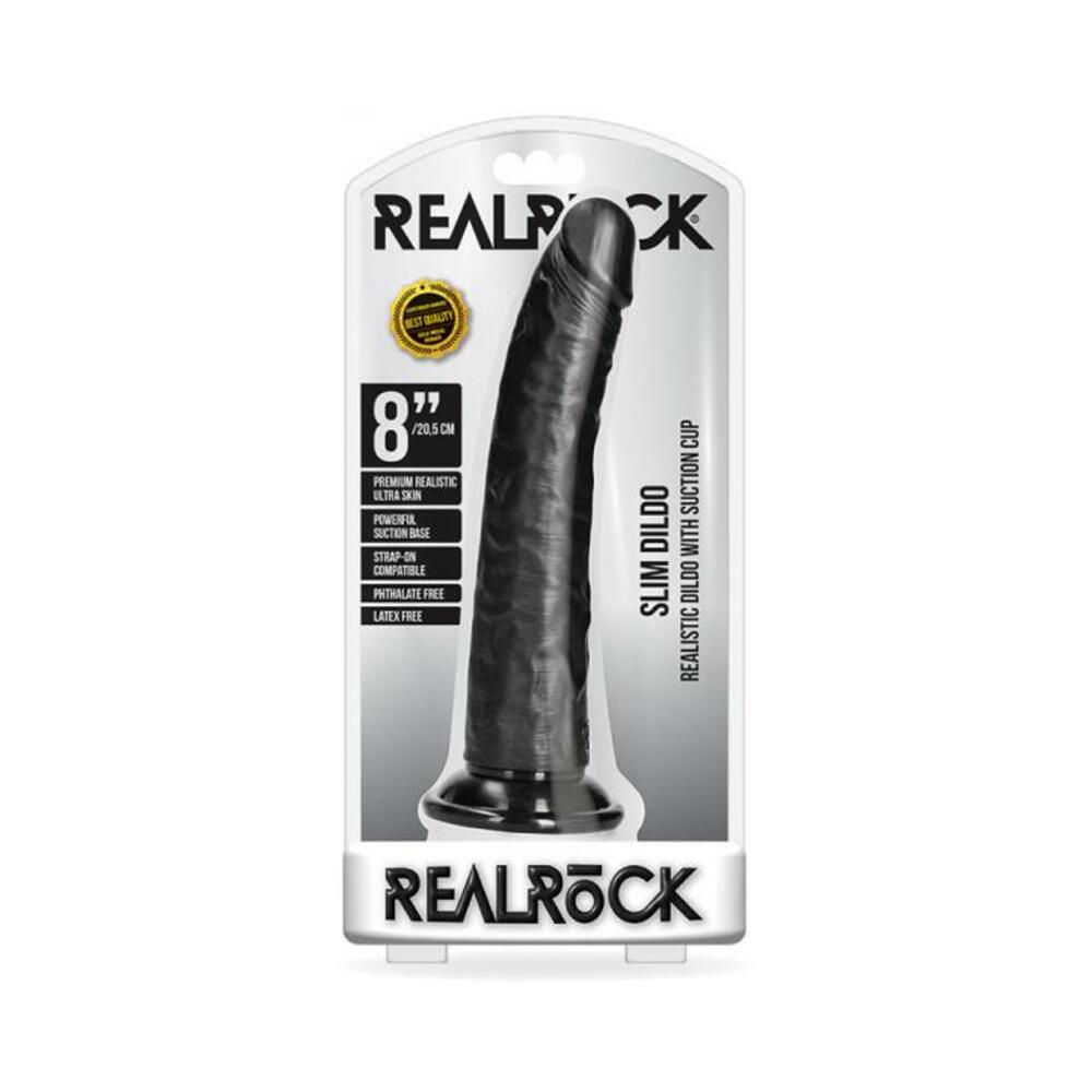 Realrock Slim Realistic Dildo With Suction Cup 8 In. Chocolate