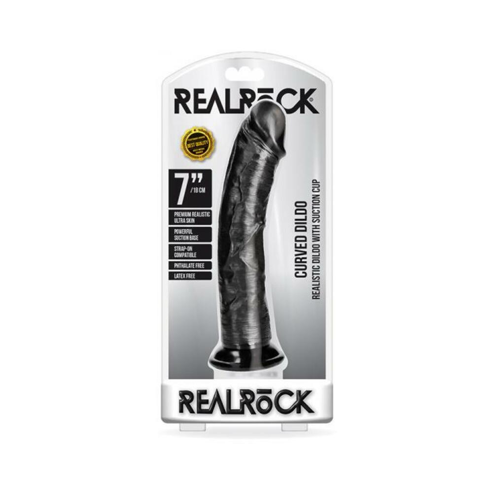 Realrock Curved Realistic Dildo With Suction Cup 7 In. Chocolate