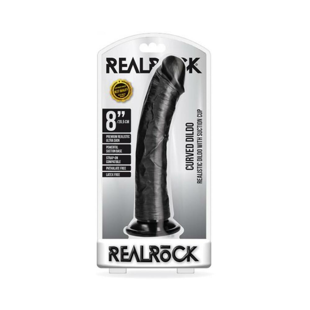 Realrock Curved Realistic Dildo With Suction Cup 8 In. Chocolate