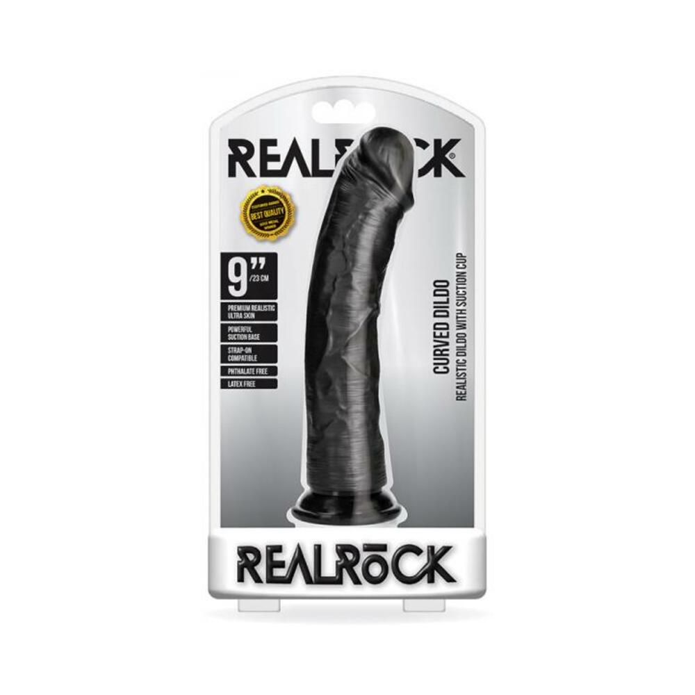 Realrock Curved Realistic Dildo With Suction Cup 9 In. Dark