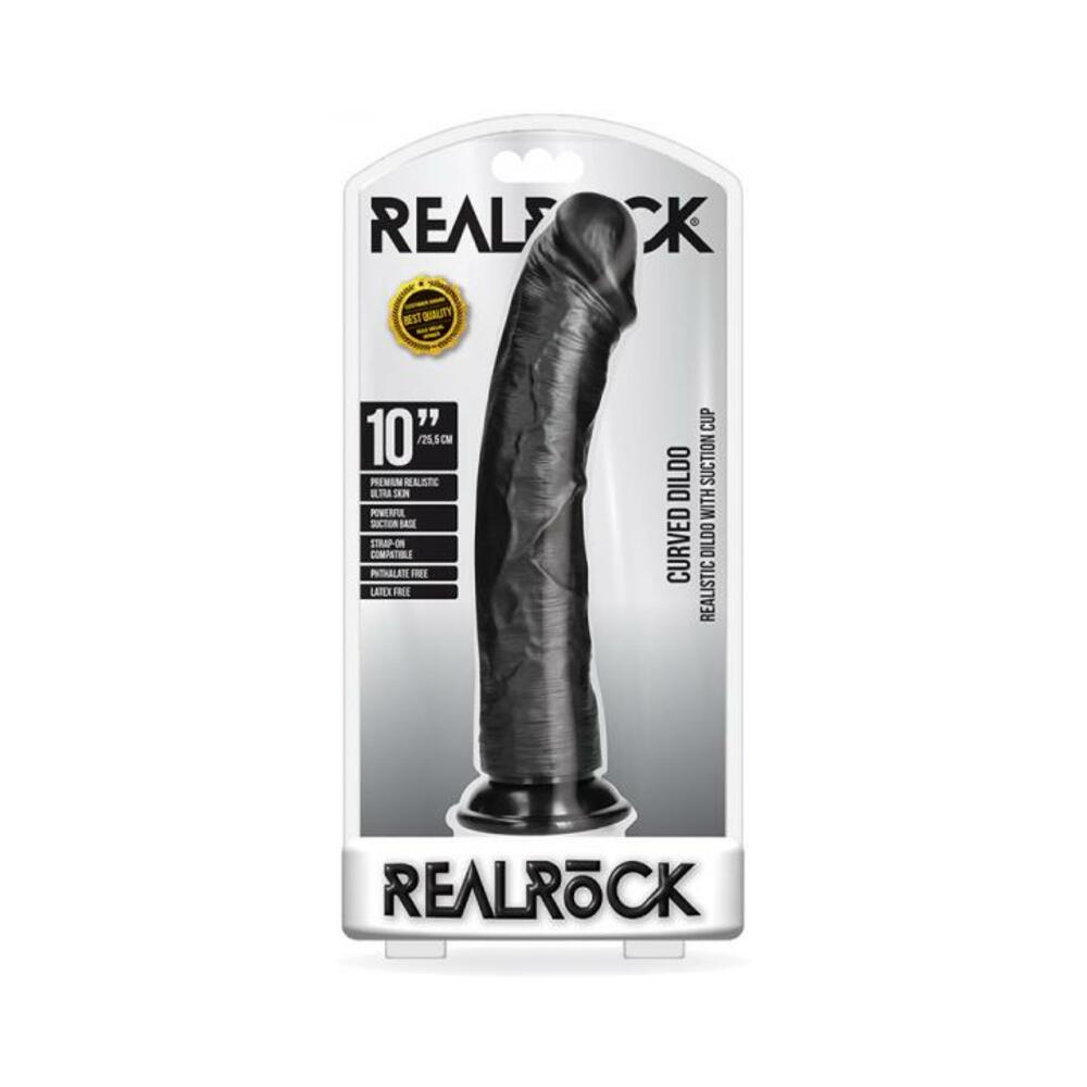 Realrock Curved Realistic Dildo With Suction Cup 10 In. Dark