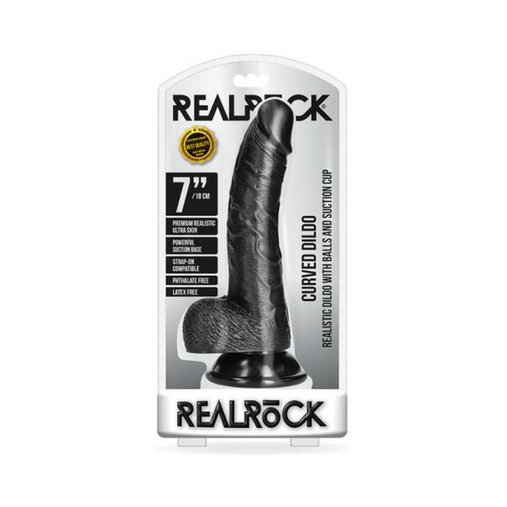 Realrock Curved Realistic Dildo With Balls And Suction Cup 7 In. Dark