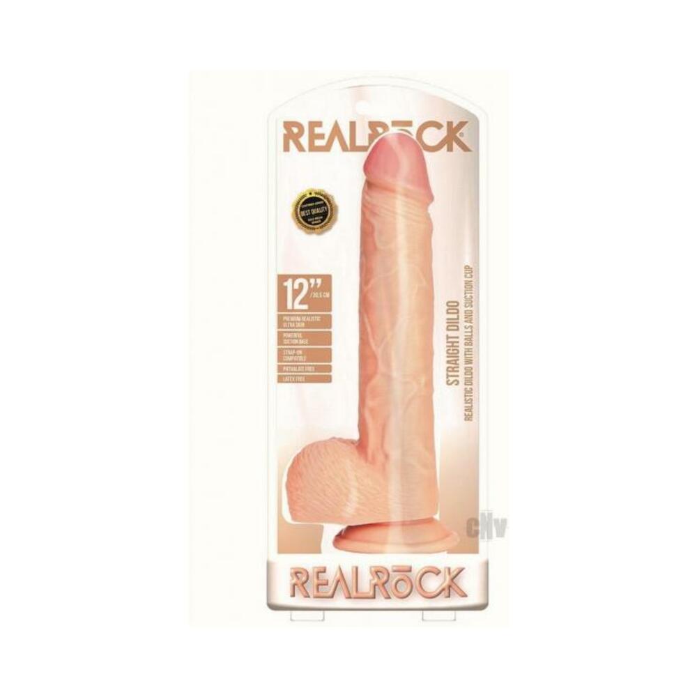 Realrock Straight Realistic Dildo With Balls And Suction Cup 12 In. Light