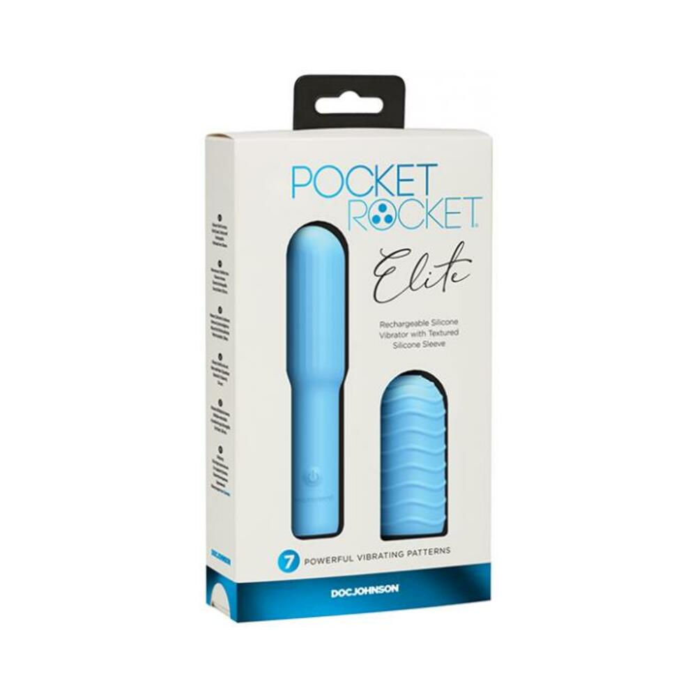 Pocket Rocket Elite Rechargeable Bullet With Removable Sleeve Sky Blue