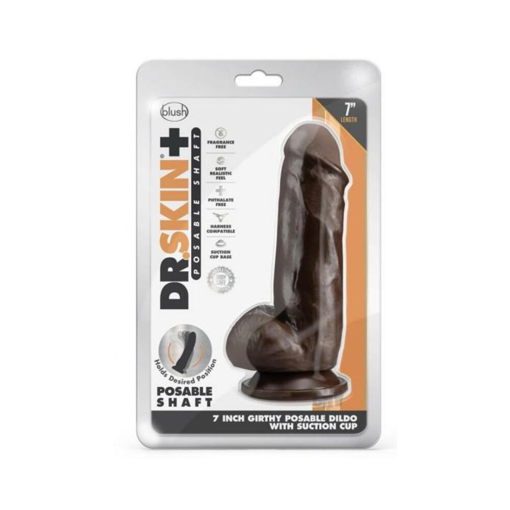 Dr. Skin Plus Girthy Posable Dildo With Balls 7 In. Chocolate