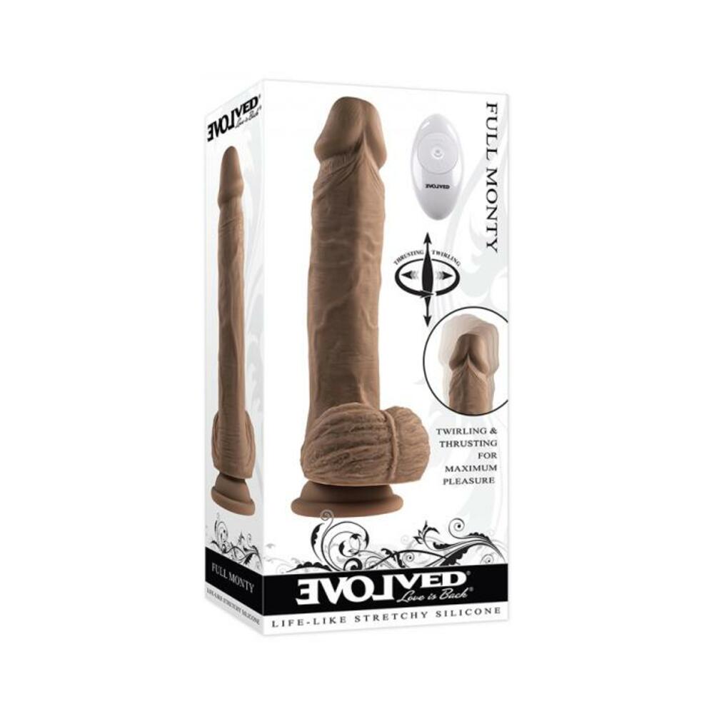 Evolved Full Monty Rechargeable Remote-controlled Thrusting Twirling 9 In. Silicone Dildo Dark