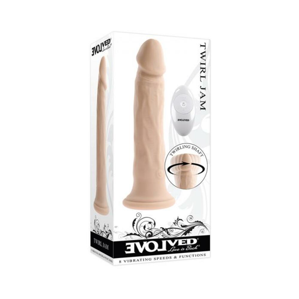 Evolved Twirl Jam Rechargeable Remote-controlled Vibrating Twirling 9 In. Silicone Dildo Light