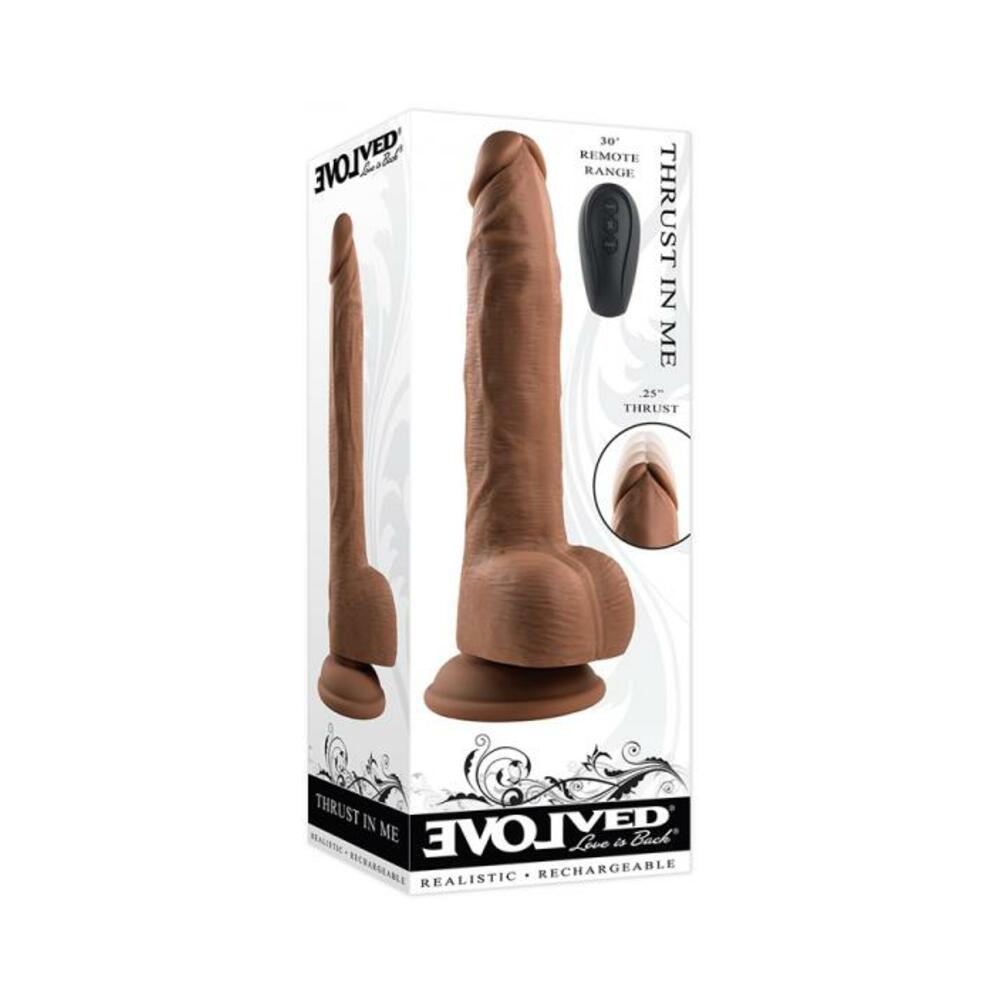 Evolved Thrust In Me Rechargeable Remote Controlled Thrusting Vibrating 9.25 In. Silicone Dildo Dark