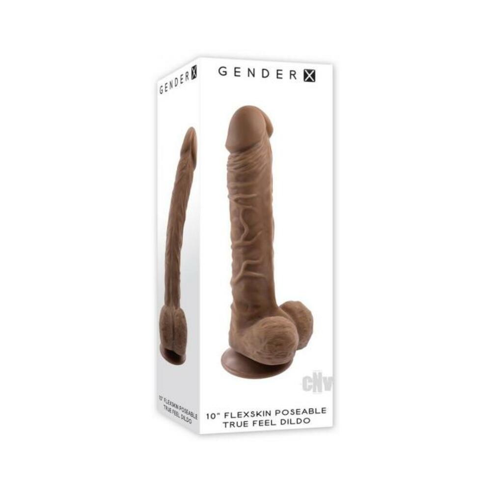 Gender X 10 In. Flexskin Poseable Truefeel Dildo Dark