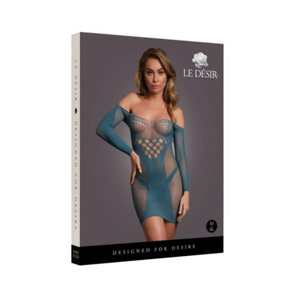 Le Desir Long-sleeved Net Mini Dress Ocean Deep O/s