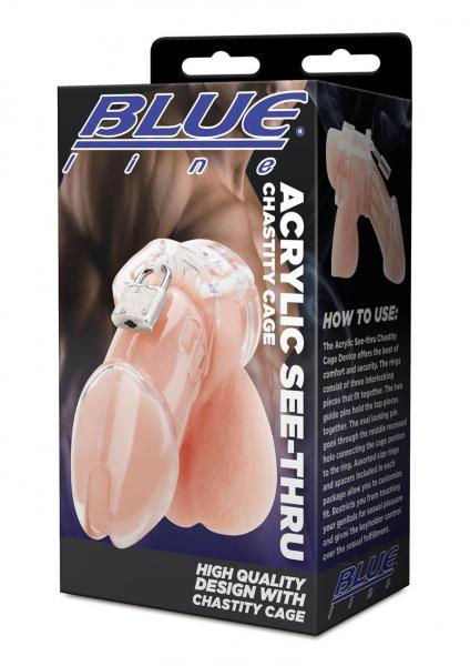 Blue Line Acrylic See-thru Chastity Cage - Clear