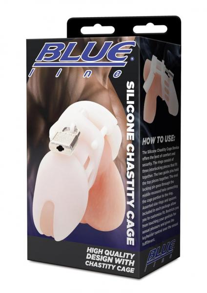 Blue Line Silicone Chastity Cage - White