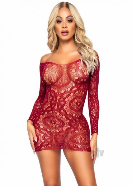 Crochet Long Sleeve Mini Dress Os Burg