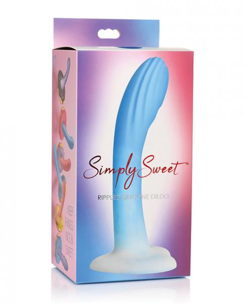 Curve Toys Simply Sweet 7" Rippled Silicone Dildo - Blue/white