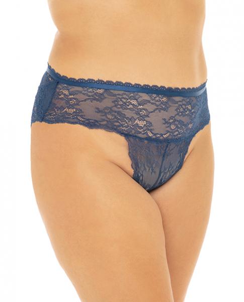 Helena Stretch Lace Open Back Crotchless Panty Estate Blue 1x/2x