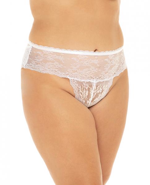 Helena Stretch Lace Open Back Crotchless Panty White 1x/2x