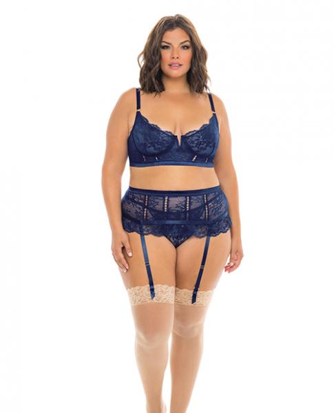 Adrienne Underwire Bra, High Waist Garterbelt & G-string Estate Blue 1x