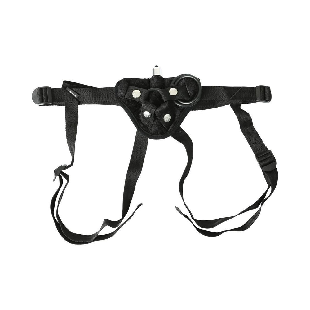 Vibrating Velvet Harness Strap On Harness Black