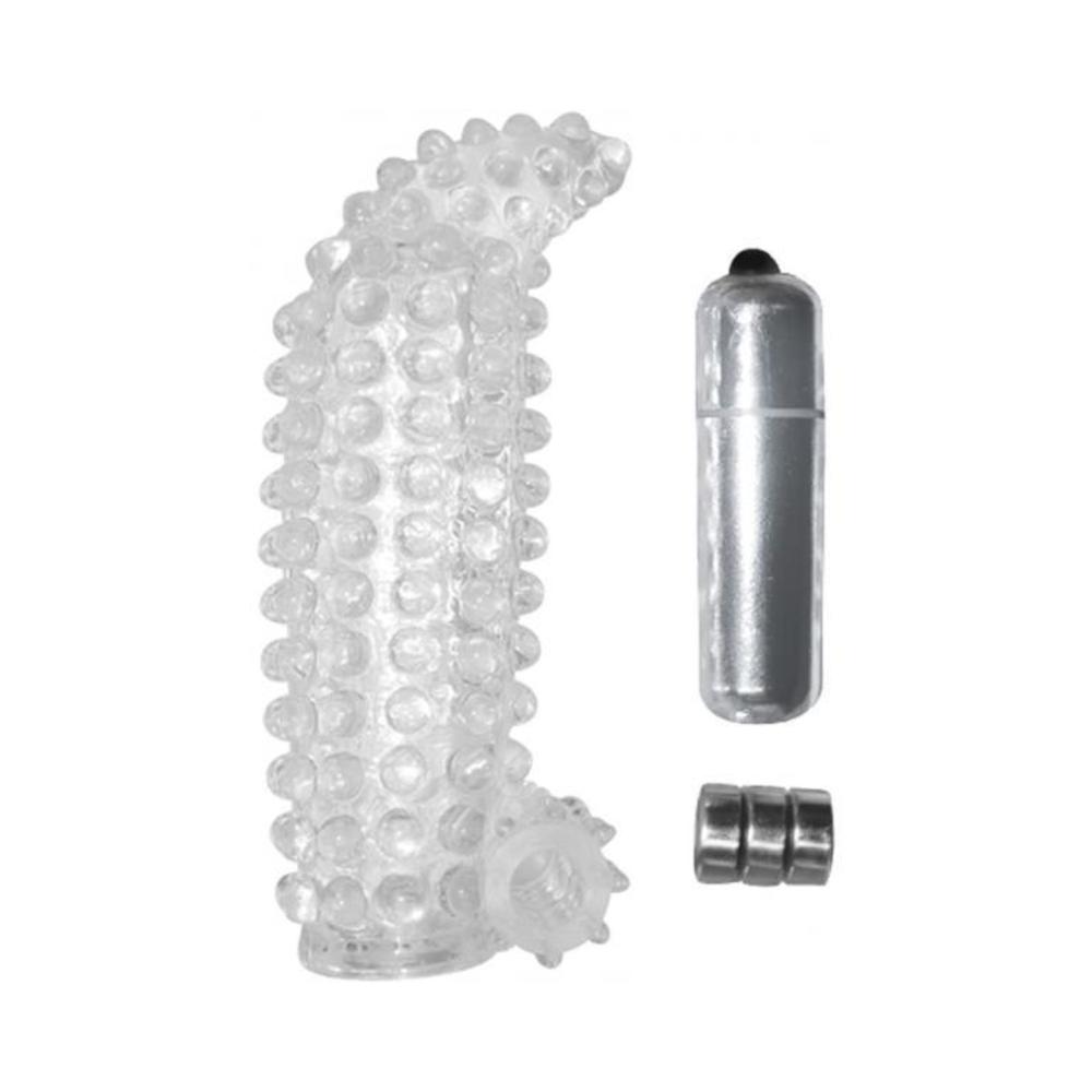 Studded Cock Teaser Penis Extension With Bullet Vibrator Clear