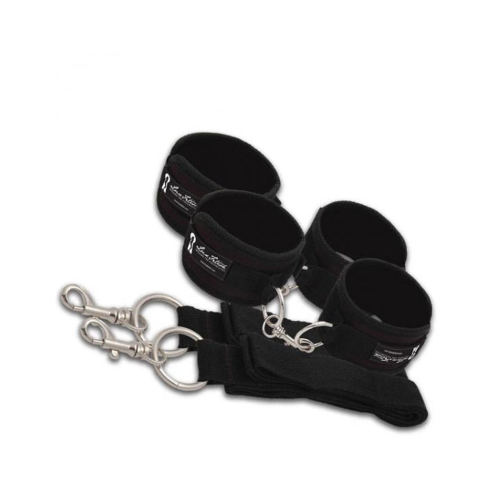 Lux Fetish Bed Spreader 7 Piece Restraint System Black