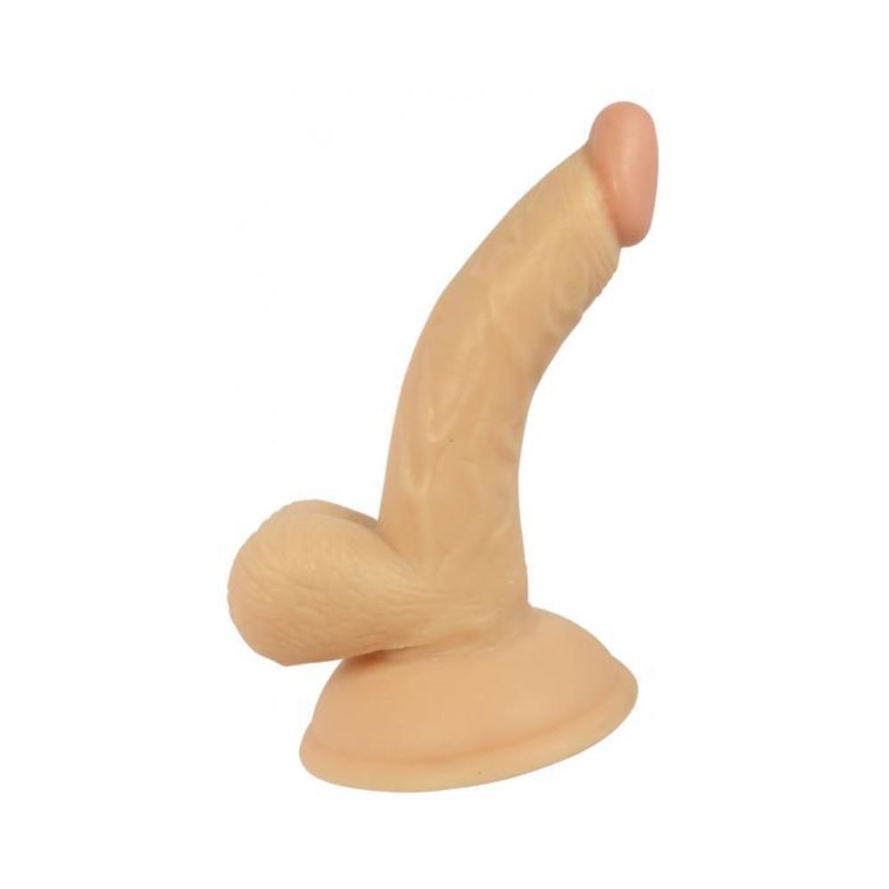 All American 4 inches Curved Dong with Balls Beige