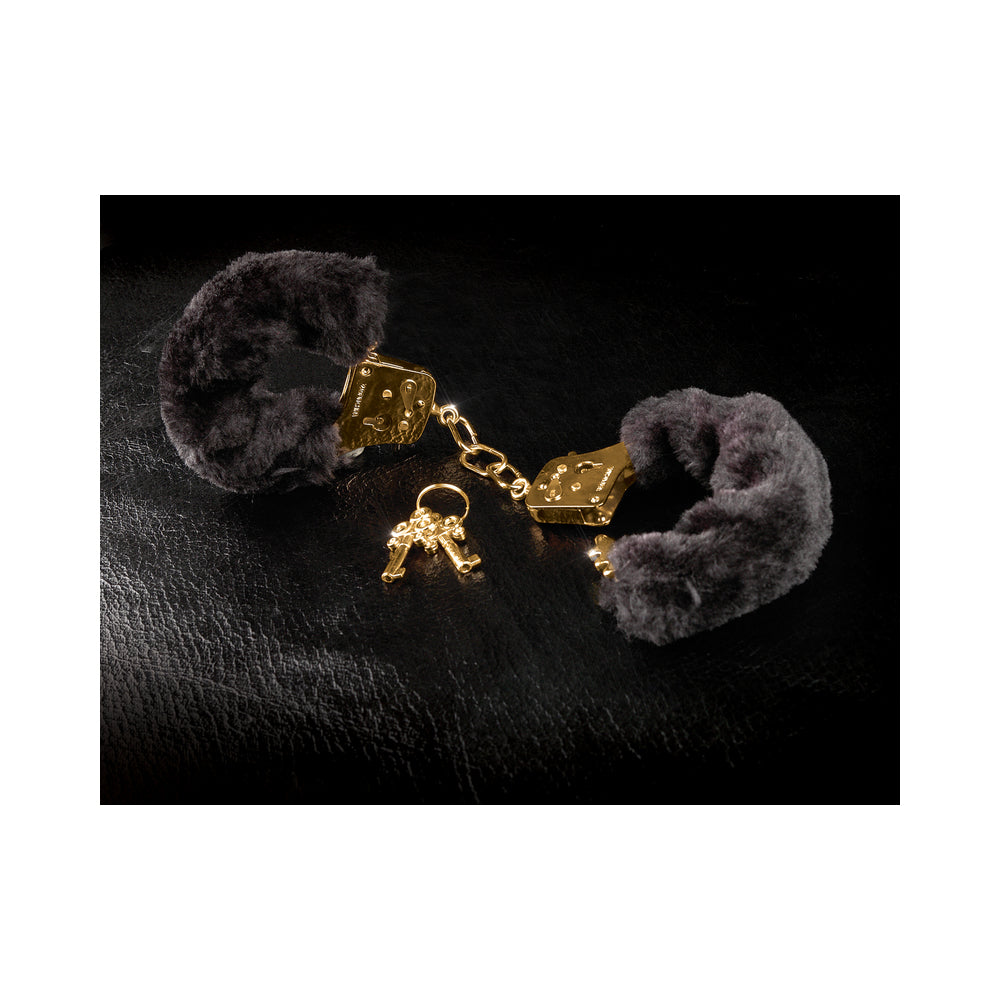 Deluxe Furry Cuffs Black Gold Handcuffs