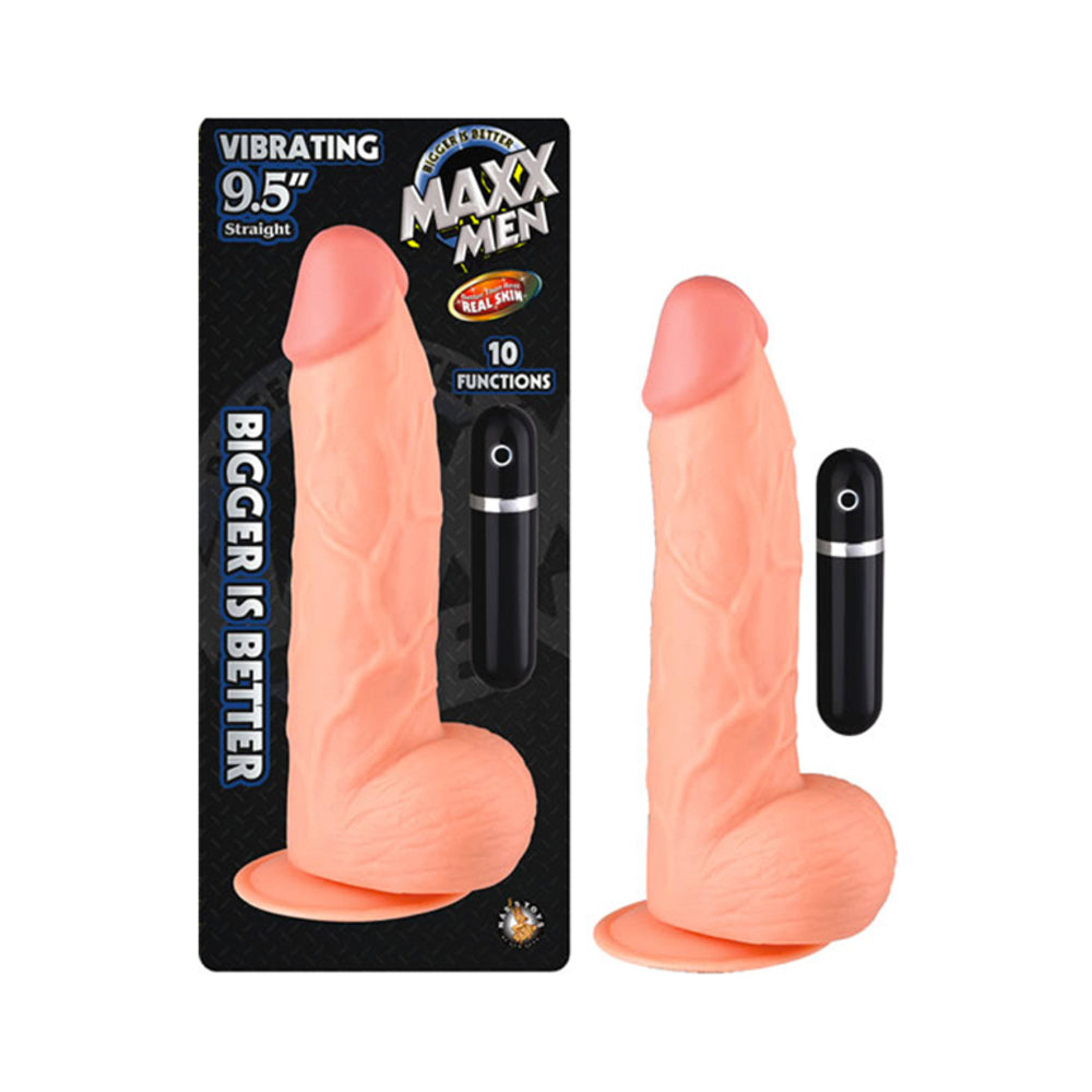 Maxx Men Vibrating 9.5in Straight Dong 10 Fuction Waterproof Flesh