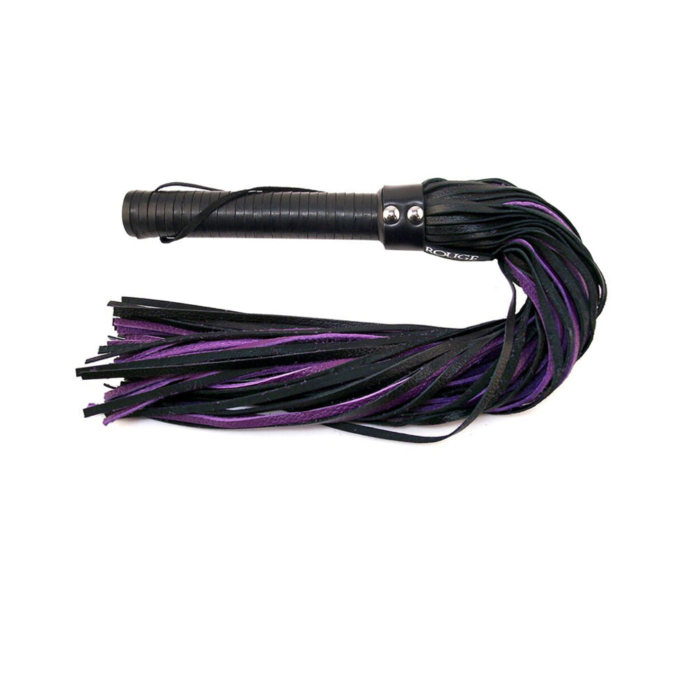 Rouge Flogger W/leather Handle & Floggers Black/purple