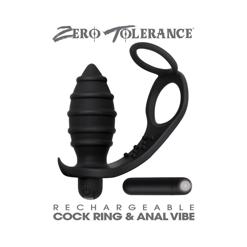 Zero Tolerance Cock Ring&anal Plug W/recharge Bullet Bk