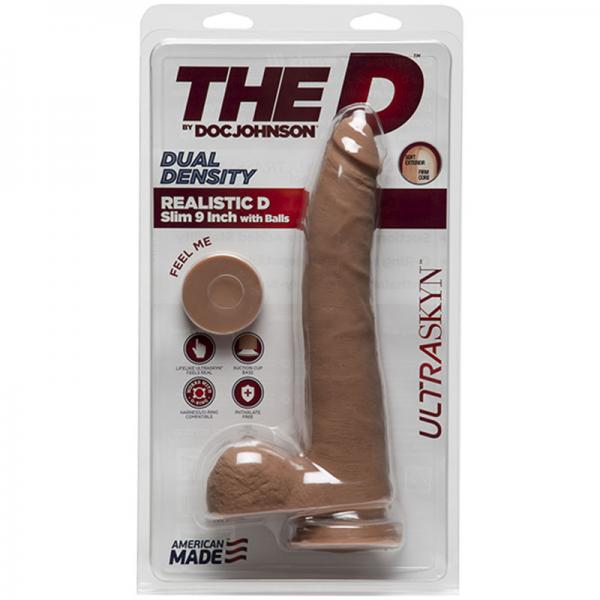 The D Realistic D 9 inches Slim Dildo with Balls Tan