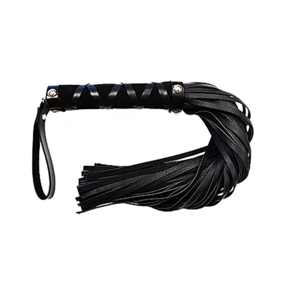 Short Leather Flogger With Studded Handle - Black