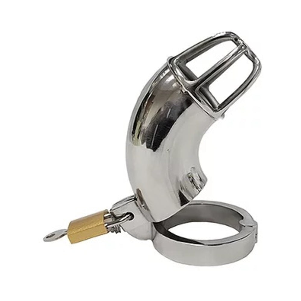 Stainless Cock Cage With Padlock  In Clamshell